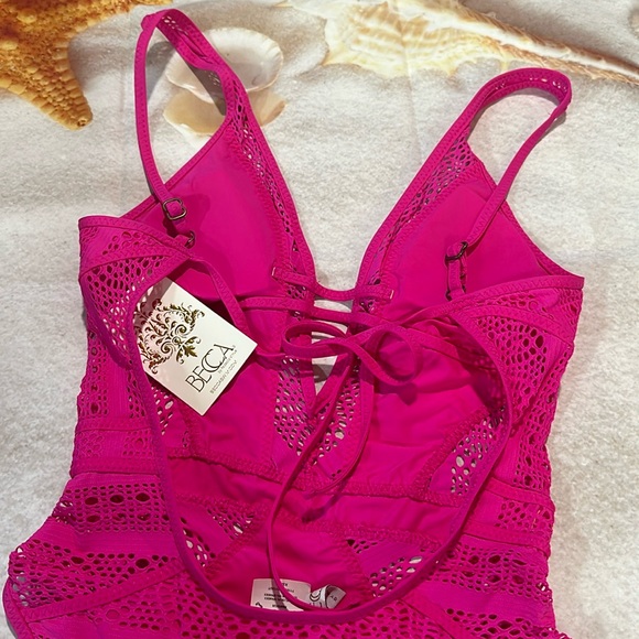 NWT BECCA Color Play Pink Flambe' Plunge One Piece - Picture 11 of 13